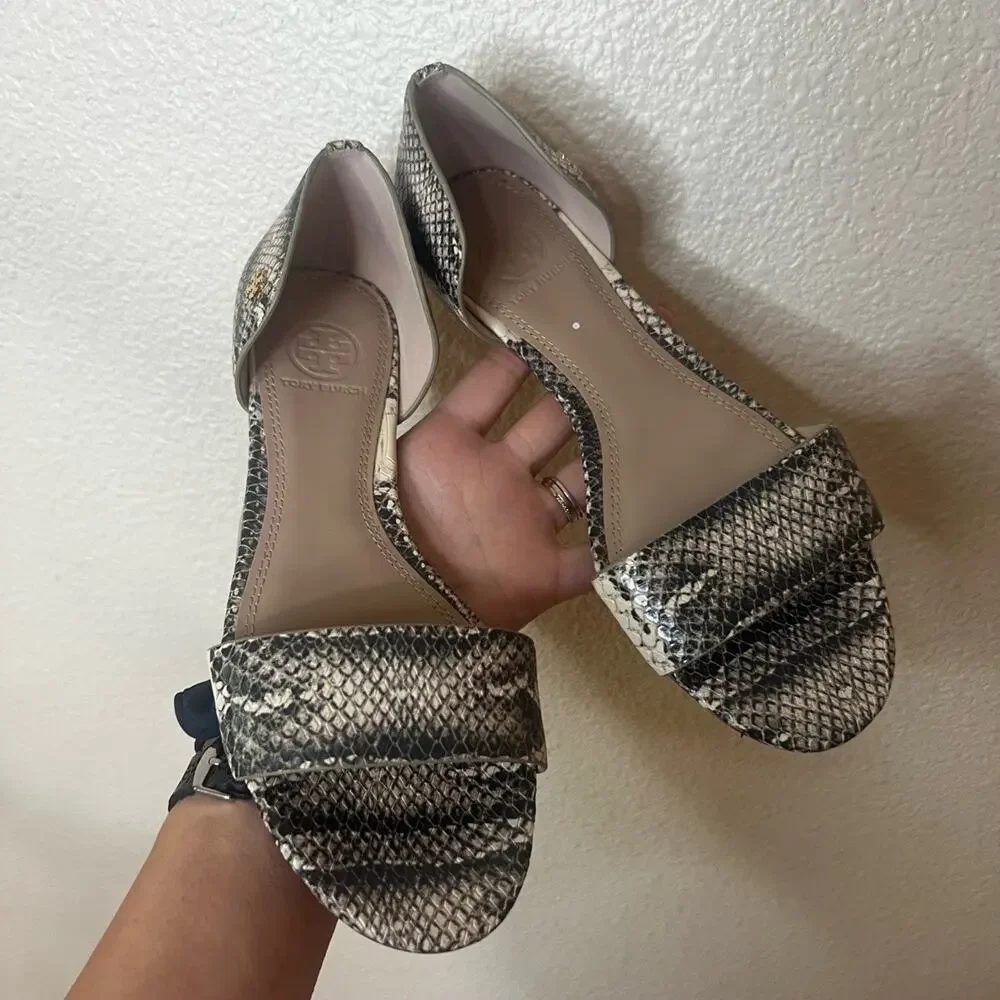 Tory Burch Savannah Flat Sandals Snakeskin Open Toe Womens 7
